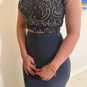 Elegant Beaded Crop Top and Skirt Set